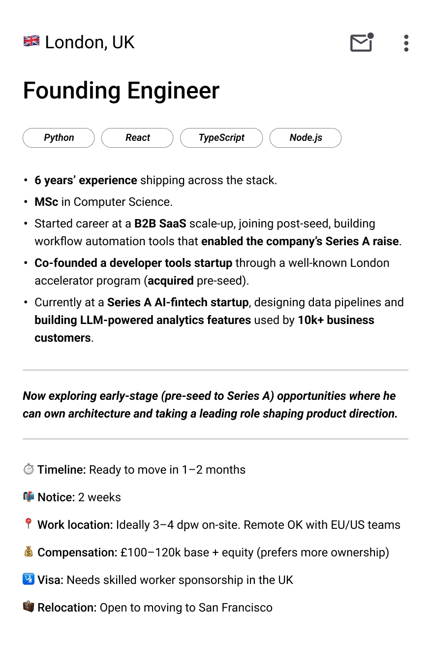 London - Founding Engineer London - Founding Engineer